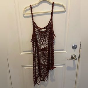 Women’s festival, beach top. Maroon color. Asymmetrical see through string